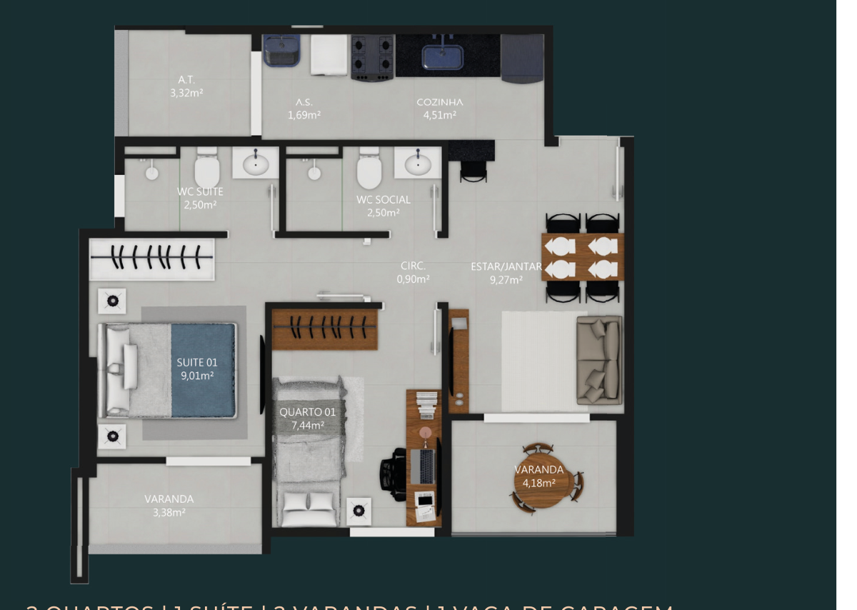 Planta das colunas 1, 3, 6 e 8, 53,54 m²