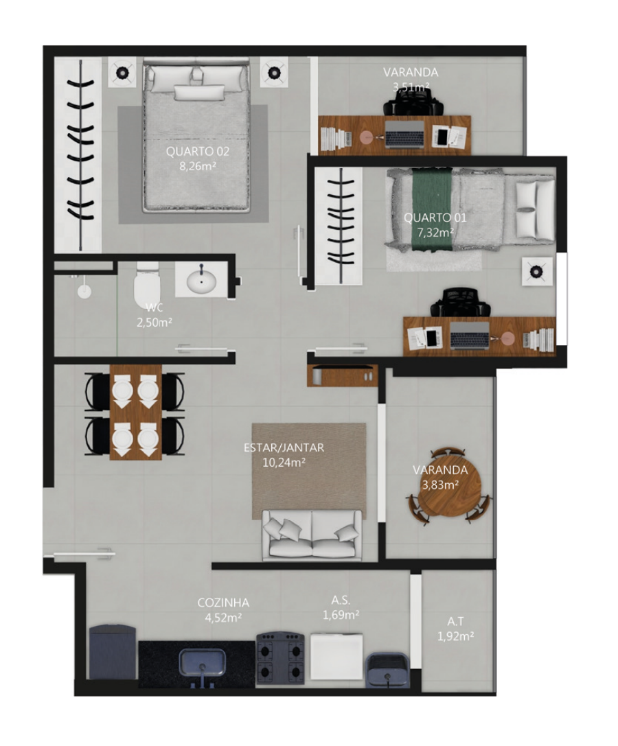 Planta das colunas 4 e 10, 49,90 m²