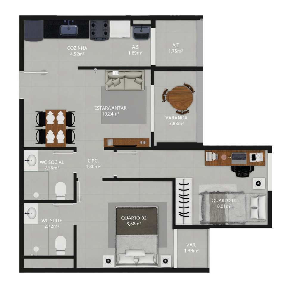 Planta da coluna 5, 53,67 m²